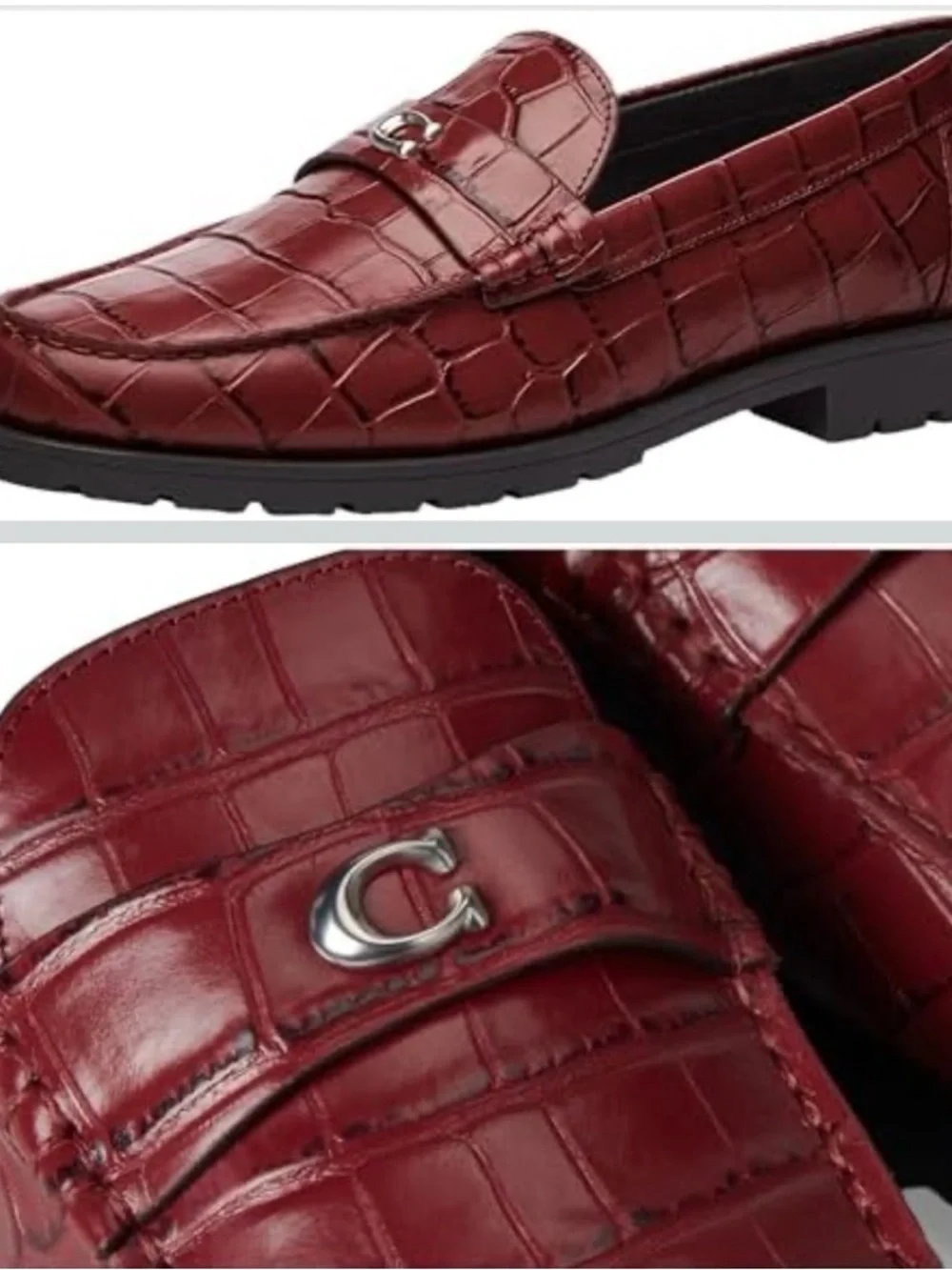 Coach Women’s Jocelyn loafer Burgundy Croc-Embossed Slip-On - Picture 3 of 9